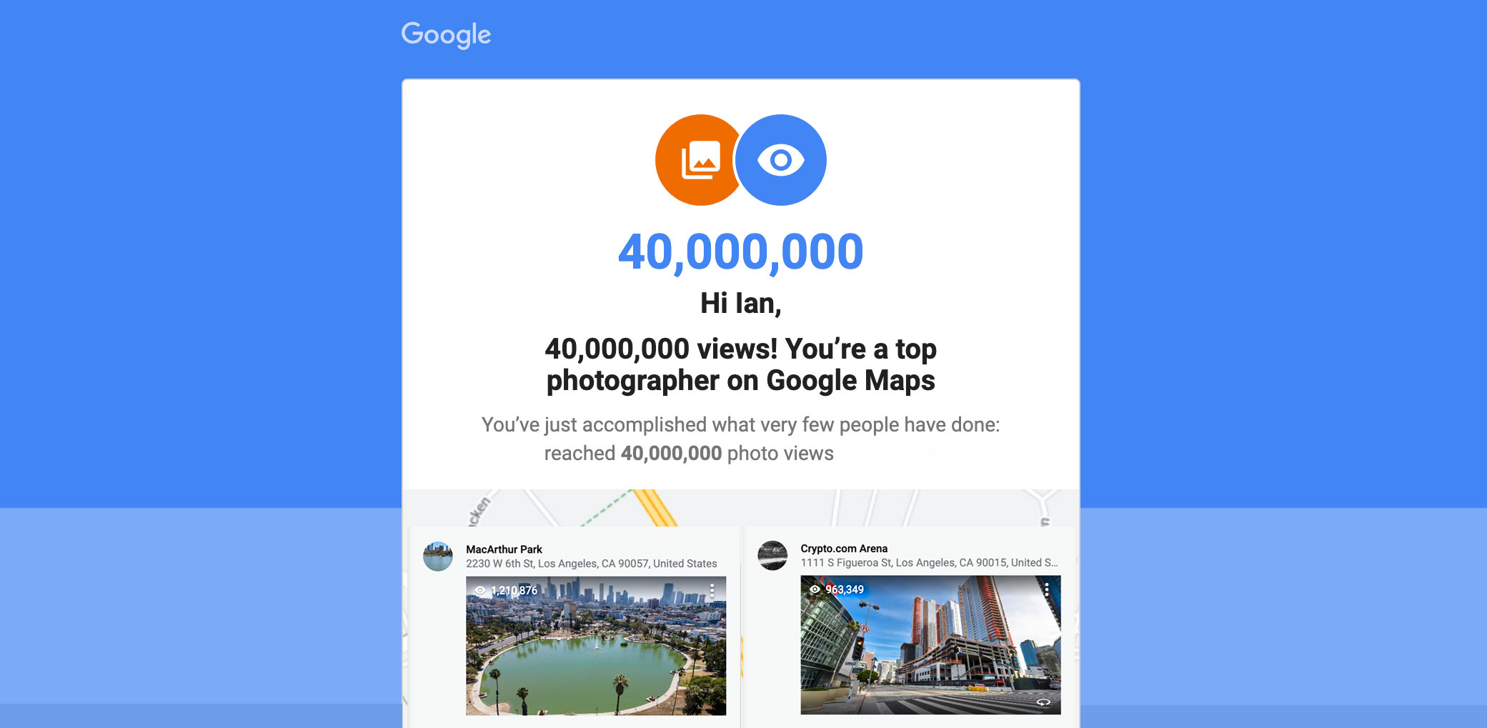 40 million 40000000 views on Google Maps